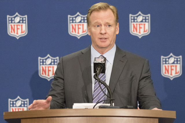 At a news conference in Irving, Texas, NFL commissioner Roger Goodell answers questions from reporters on Dec. 14, 2016.  (Heidi Fang/Las Vegas Review-Journal) @HeidiFang