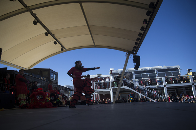 Performers with the Lohan School of Shaolin, Calexico Martial Arts Academy, perform during the Chinese New Year in the Desert event at the Container Park on Saturday, Jan. 28, 2017, in Las Vegas.  ...