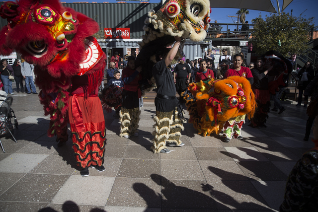 Performers with the Lohan School of Shaolin, Calexico Martial Arts Academy, perform during the Chinese New Year in the Desert event at the Container Park on Saturday, Jan. 28, 2017, in Las Vegas. ...