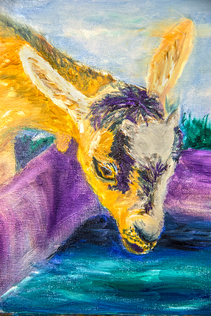 Artist Jim Champlin painted a Norwegian goat during the pet portrait class. Though he doesn't own a goat himself, he drew inspiration from a book. (Benjamin Hager/Las Vegas Review-Journal)