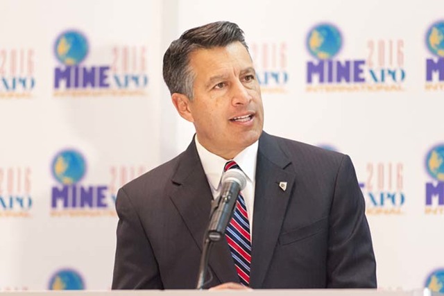 Nevada Gov. Brian Sandoval speaks at the opening of the MINExpo International mining equipment show in Las Vegas on Monday, Sept. 26, 2016. (Mark Damon/Las Vegas News Bureau)