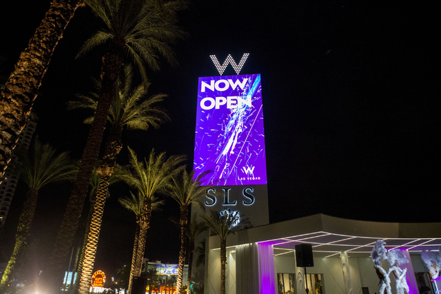 The W Hotels Worldwide sign is illuminated as The W Hotel debuts its new tower at SLS Las Vegas on Thursday, Dec. 1, 2016. (Elizabeth Page Brumley/Las Vegas Review-Journal)