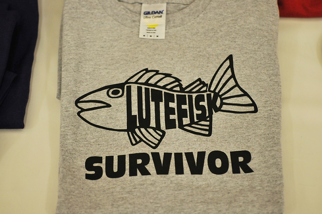 Numerous mementos bearing variations on the message "I survived lutefisk" were sold during the ...