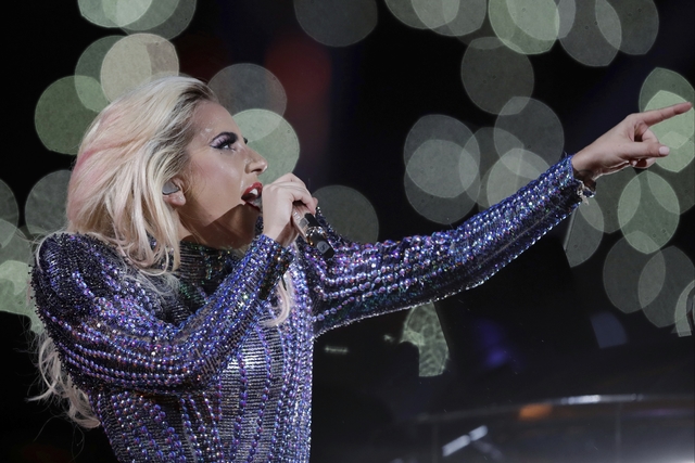 Singer Lady Gaga performs during the halftime show of the NFL Super Bowl 51 football game between the New England Patriots and the Atlanta Falcons, Sunday, Feb. 5, 2017, in Houston. (AP Photo/Darr ...