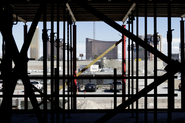 A view of the Las Vegas Strip as seen from the under construction 295-unit rental apartment development site in Chinatown area on Wednesday, Feb. 22, 2017, in Las Vegas. (Bizuayehu Tesfaye/Las Veg ...
