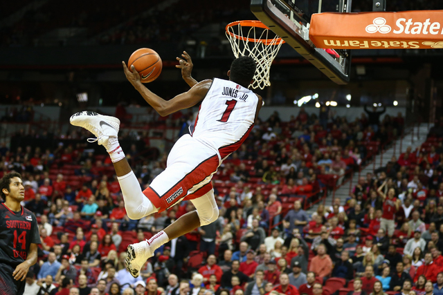 UNLV forward Derrick Jones Jr. (1) attempts a shot against Southern Utah at the Thomas & Mack Center in Las Vegas on Wednesday, Nov. 18, 2015. (Chase Stevens/Las Vegas Review-Journal) Follow @ ...