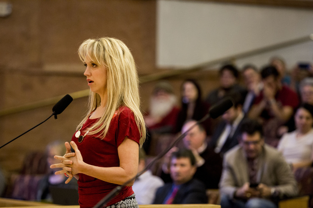 Heather Fisher, president of Save Red Rock, testifies before the Clark County Commission, Wednesday, Feb. 22, 2017 at the Clark County Government Center. (Elizabeth Brumley/Las Vegas Review-Journa ...