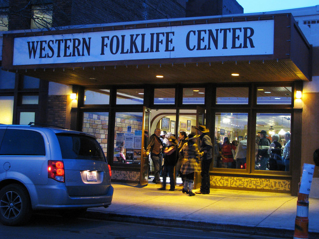 The National Cowboy Poetry Gathering at Elko Nev. is organized by the staff of the Western Folklife Center and many of the events take place there. Attendees socialized in the Pioneer Saloon in t ...