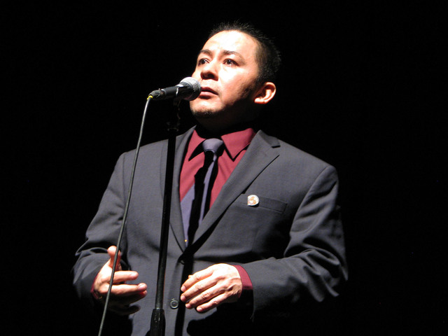 Nestor Gomez told his story about crossing the border into the United States illegally as a child at The Moth Mainstage at the National Cowboy Poetry Gathering at Elko Nev. Feb. 4, 2017. (F. Andre ...