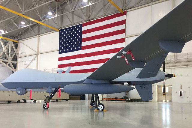 An MQ-9 Reaper sits inside a hangar just 45 miles northwest of Las Vegas at Creech Air Force Base, on June 16, 2015. Keith Rogers/Las Vegas Review-Journal