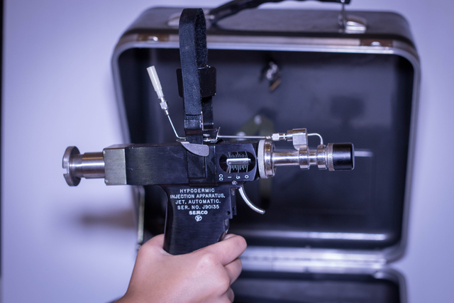 Seen is the kind of "jet gun" that some Vietnam veterans and meidical experts say caused them to contract hepatitis C. (Photo/Silvia Hinojosa-Price)