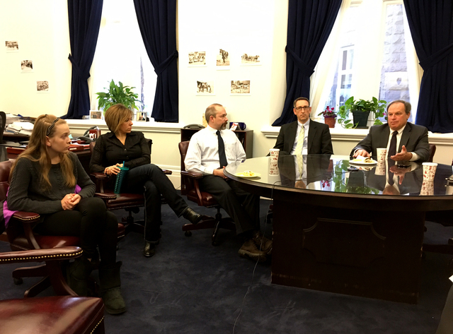 Treasurer Dan Schwartz, right, and Sen. Scott Hammond, second from right, met with parents to discuss the ESA program on Thursday, Feb. 23, 2017, including Robin Brockelsby and her daughter Taylor ...