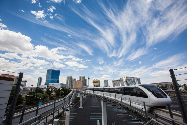 A northbound monorail leaves the Convention Center Las Vegas Monorail station on Thursday, July 9, 2015. (Chase Stevens/Las Vegas Review-Journal) Follow Chase Stevens on Twitter @csstevensphoto