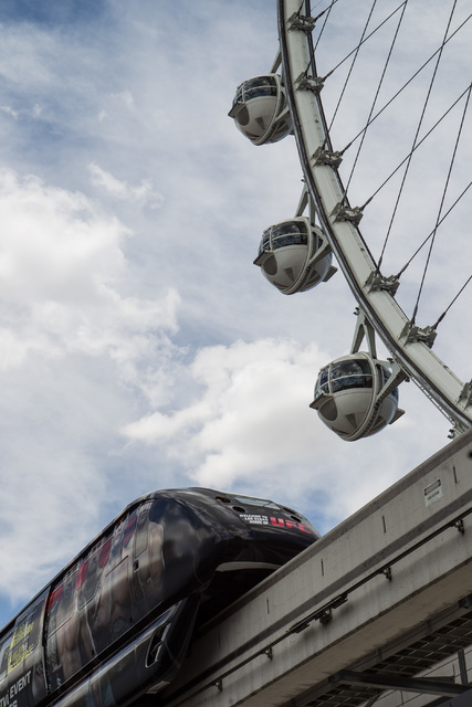 The Las Vegas Monorail makes it's way past The High Roller in Las Vegas on Thursday, July 9, 2015. (Chase Stevens/Las Vegas Review-Journal) Follow Chase Stevens on Twitter @csstevensphoto