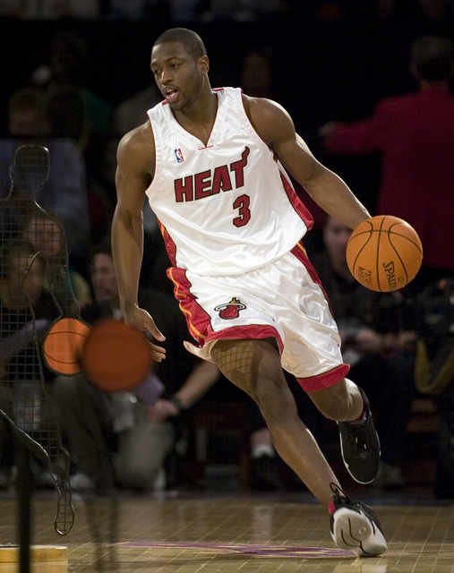 Miami Heat guard Dwyane Wade dribbles during the Skills Challenge competition during NBA All-Star festivities at the Thomas & Mack Center Saturday, Feb. 17, 2007. Wade beat Los Angeles Lakers  ...