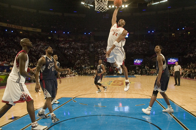 Kobe Bryant makes a dunk during the NBA All-Star game at the Thomas & Mack Center in Las Vegas Sunday, Feb. 18, 2007. (John Locher/Las Vegas Review-Journal)