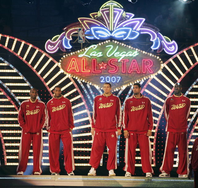 NBA Western Conference starting players are introduced during the All-Star basketball game at the Thomas and Mack Center in Las Vegas on Sunday, Feb. 18, 2007. (John Gurzinski/Las Vegas Review-Jou ...
