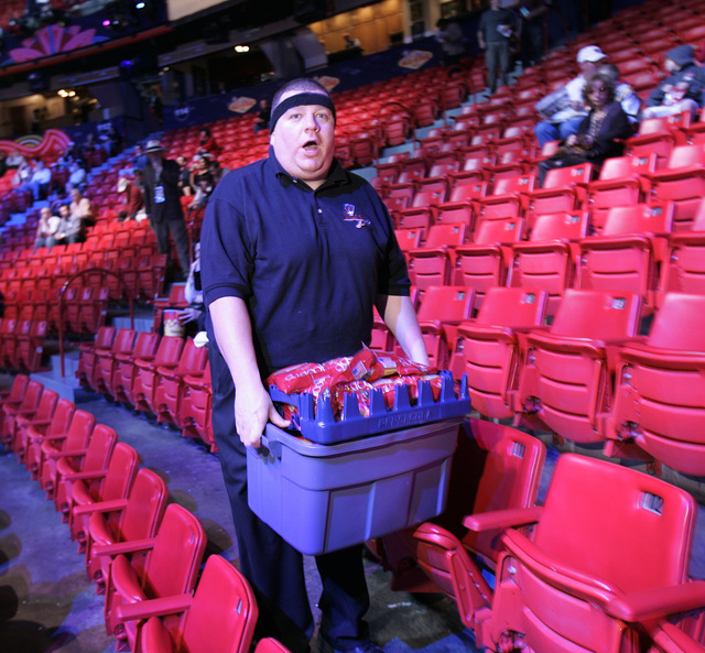 Theodore &quot;Ted&quot; Gifford sells peanuts and water before the start of the NBA All-Star game at the Thomas & Mack Center in Las Vegas Sunday, Feb. 18, 2007. (John Locher/Las Vega ...