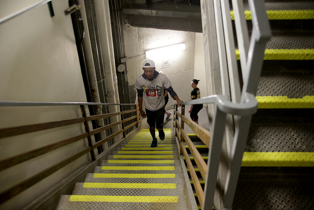 Christion Johnson walks up stairs for the Scale the Strat stair climb that raises money for the American Lung Association on Sunday, Feb. 26, 2017, at the Stratosphere in Las Vegas. (Rachel Aston/ ...