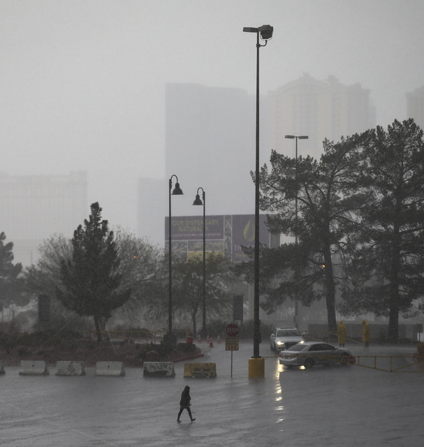 Heavy rains come down at UNLV in Las Vegas on Saturday, Feb. 18, 2017. (Chase Stevens/Las Vegas Review-Journal) @csstevensphoto