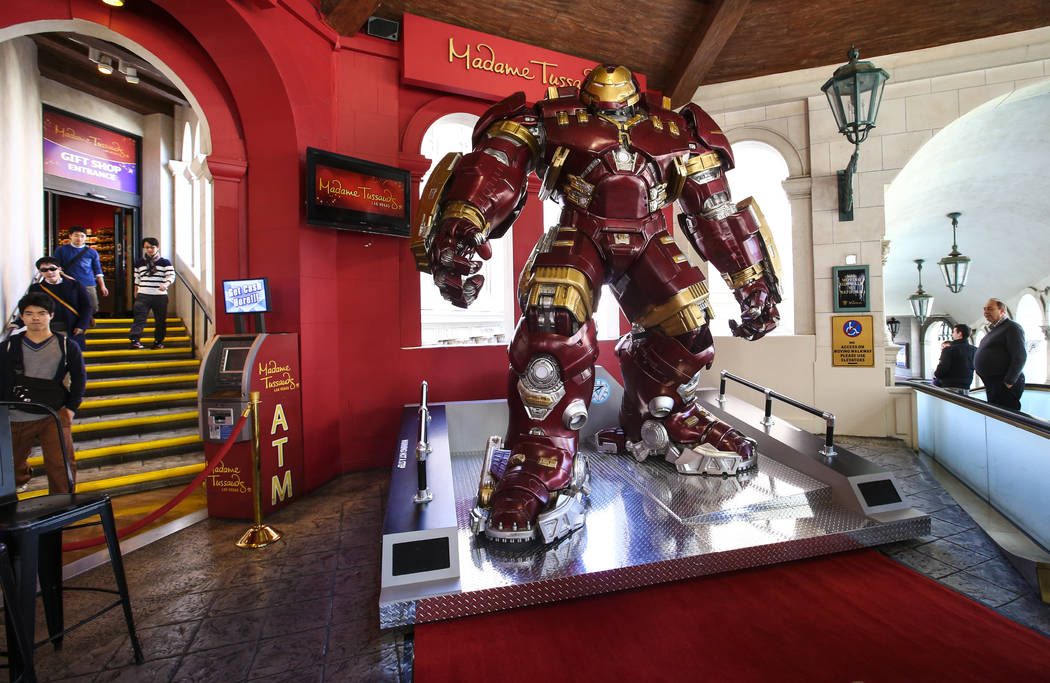 The new Hulkbuster Armor at Madame Tussauds Las Vegas at the Venetian hotel-casino in Las Vegas, Tuesday, Feb. 28, 2017. The armor first appearance in Avengers: Age of Ultron and took approximatel ...