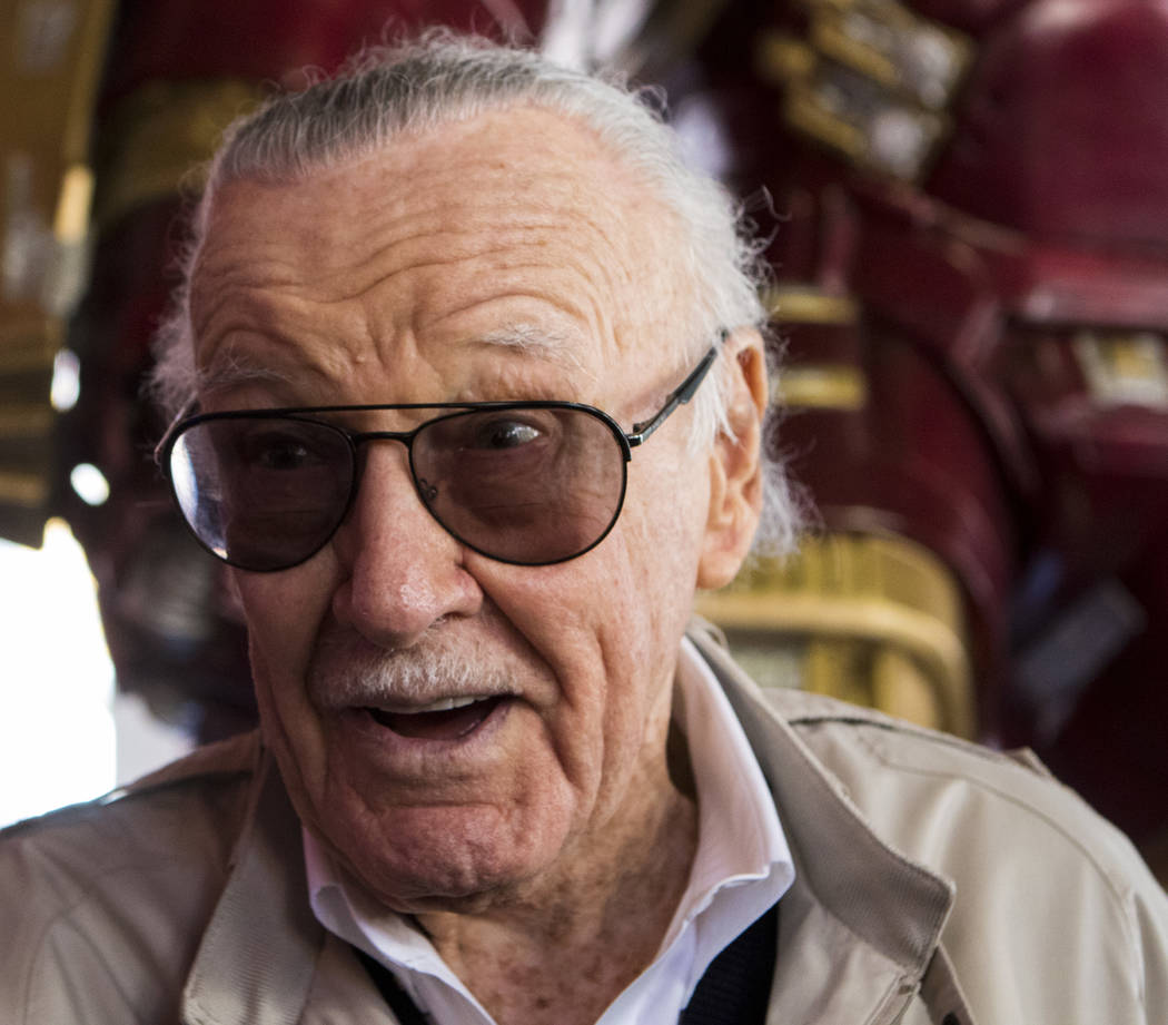 Stan Lee speaks to media during the unveiling of the new Hulkbuster Armor at Madame Tussauds Las Vegas at the Venetian hotel-casino in Las Vegas, Tuesday, Feb. 28, 2017. The armor first appearance ...