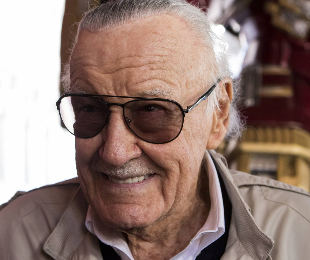 Stan Lee speaks to media during the unveiling of the new Hulkbuster Armor at Madame Tussauds Las Vegas at the Venetian hotel-casino in Las Vegas, Tuesday, Feb. 28, 2017. The armor first appearance ...