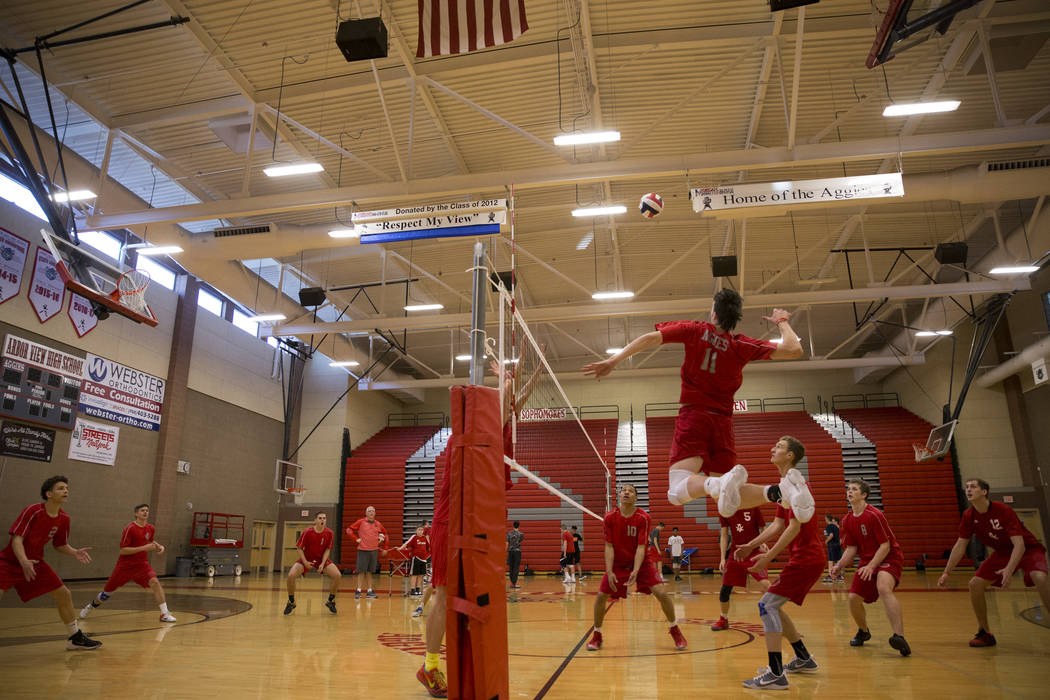 Arbor View's Treven Clizbe (11) during a volleyball team practice at Arbor View High School on Thursday, March 2, 2017, in Las Vegas. (Erik Verduzco/Las Vegas Review-Journal) @Erik_Verduzco