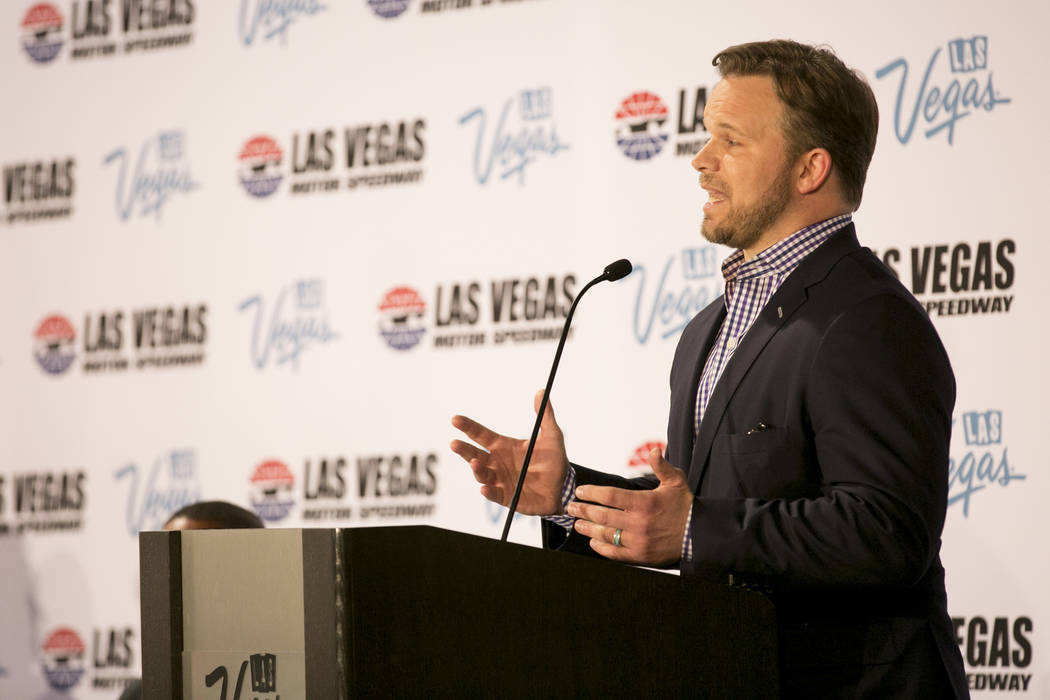 President and chief executive officer of Speedway Motorsports Markus Smith addresses the media at Cashman Center on Wednesday, March 8, 2017, in Las Vegas. It was announced that Las Vegas Motor Sp ...