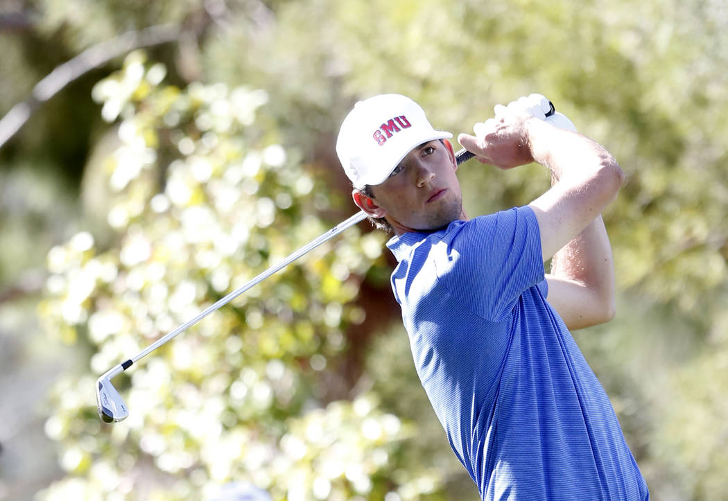 SMU's Gray Townsend watches his drive during the Southern Highlands Collegiate Masters Golf Tournament on Wednesday, March 8, 2017, in Las Vegas. (Bizuayehu Tesfaye/Las Vegas Review-Journal) @bizu ...