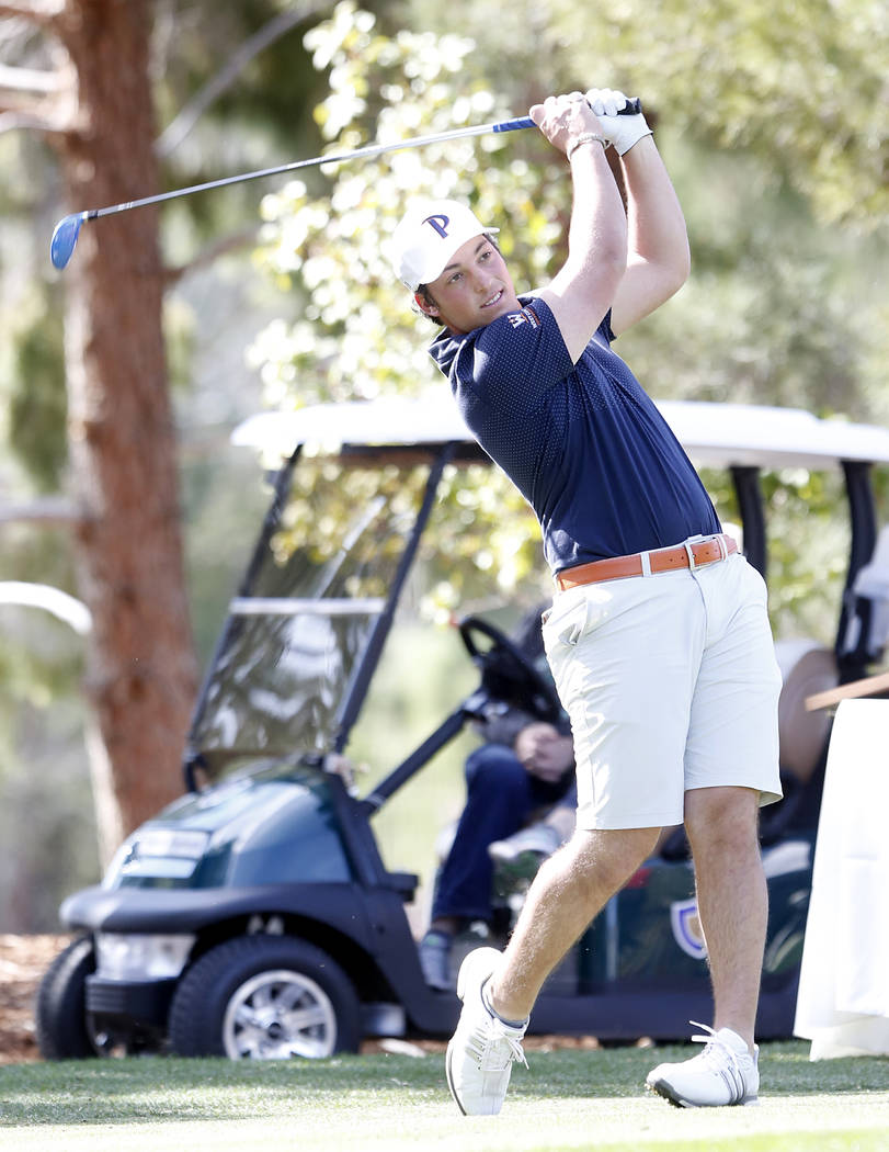 Pepperdine's Roy Cootes watches his drive during the Southern Highlands Collegiate Masters Golf Tournament on Wednesday, March 8, 2017, in Las Vegas. (Bizuayehu Tesfaye/Las Vegas Review-Journal) @ ...