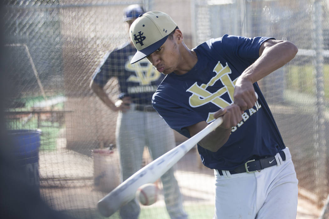 Spring Valley's Jaxson Otis, 17, during baseball practice at Spring Valley High School on Tuesday, March 7, 2017, in Las Vegas. (Erik Verduzco/Las Vegas Review-Journal) @Erik_Verduzco