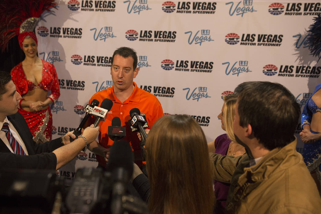 NASCAR driver Kyle Busch speaks with media at Cashman Center on Wednesday, March 8, 2017, in Las Vegas. Officials announced on Wednesday that Las Vegas would become the home of a second yearly NAS ...