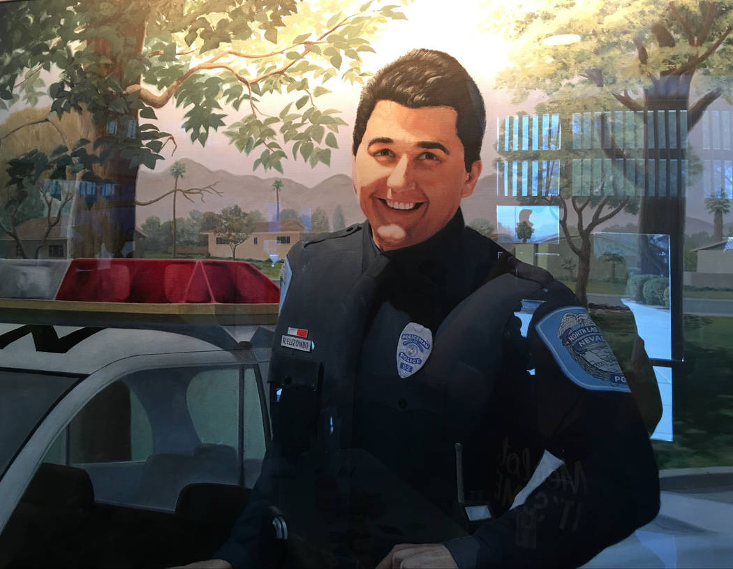 A portrait of North Las Vegas fallen officer Raul P. Elizondo at Raul P. Elizondo Elementary School in North Las Vegas, Wednesday, March 8, 2017. Officer Elizondo was shot and killed in 1995 while ...