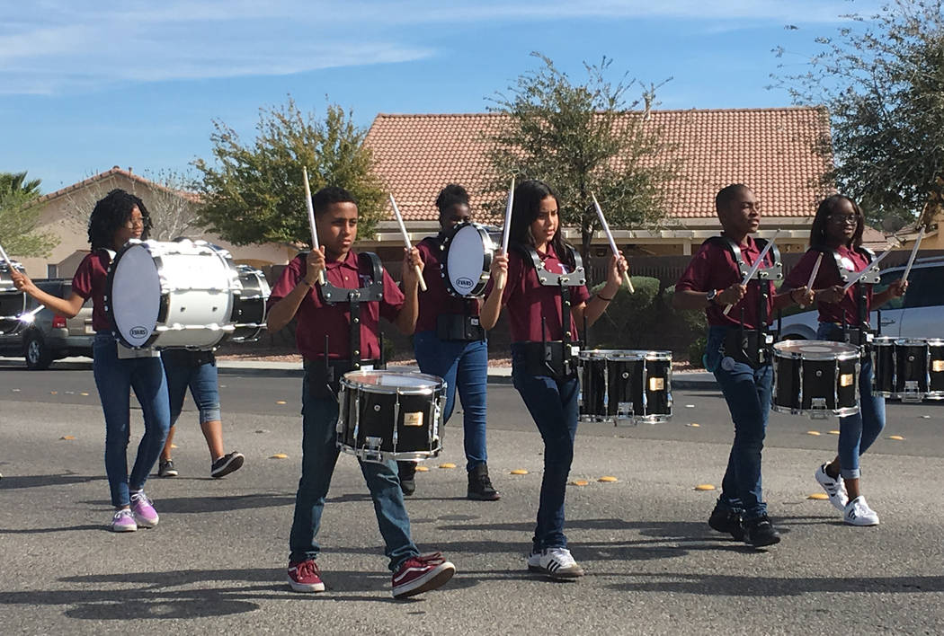 Raul P. Elizondo Elementary School students participate in a parade in memory of North Las Vegas fallen officer Raul P. Elizondo in North Las Vegas, Wednesday, March 8, 2017. Officer Elizondo was  ...
