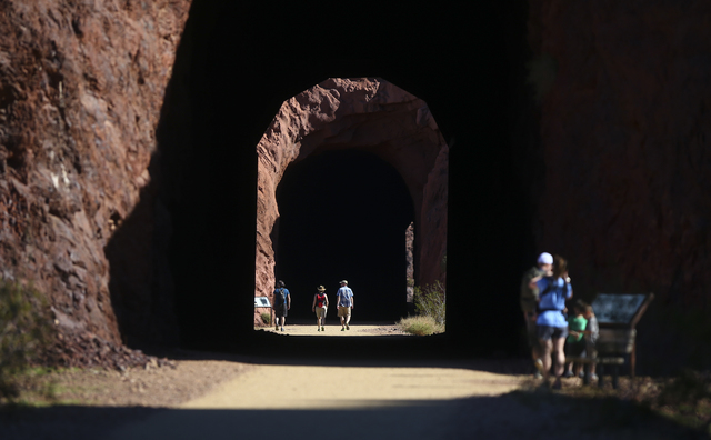 People hike along the Historic Railroad Trail at Lake Mead National Recreation Area on Tuesday, Feb. 14, 2017. Chase Stevens/Las Vegas Review-Journal) @csstevensphoto