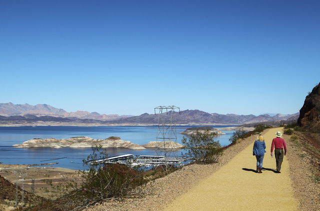 People hike along the Historic Railroad Trail at Lake Mead National Recreation Area on Tuesday, Feb. 14, 2017. (Chase Stevens/Las Vegas Review-Journal) @csstevensphoto