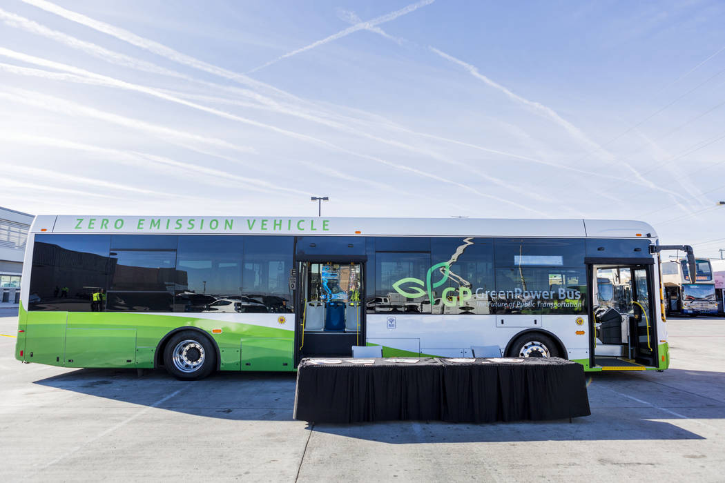A GreenPower transit bus at the Regional Transportation Commission of Southern Nevada RTC Training Center, Wednesday, March 8, 2017, in Las Vegas.  (Elizabeth Brumley/Las Vegas Review-Journal) @El ...
