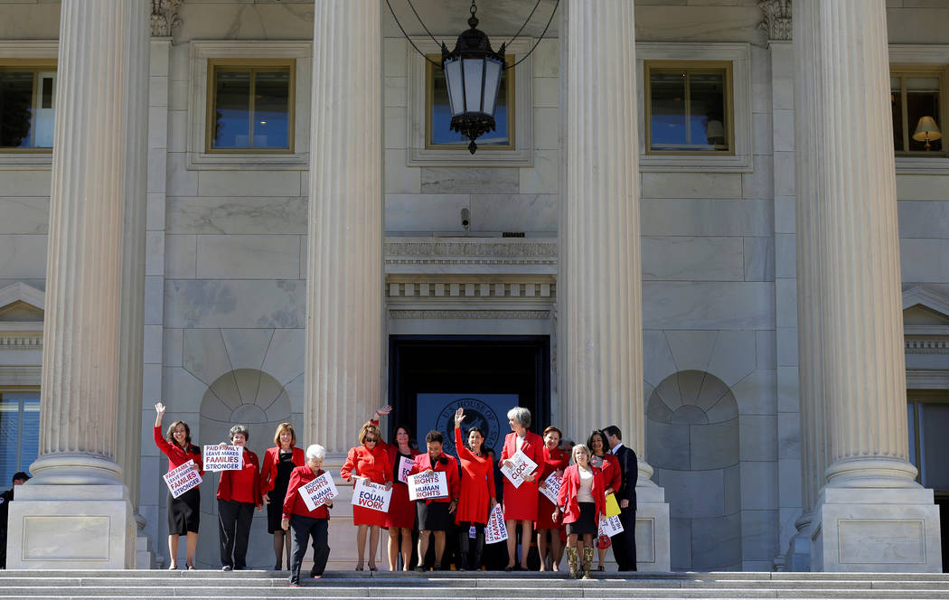 Democratic women in Congress arrive for a rally during the Day Without a Woman on International Women's Day at the U.S. Capitol in Washington, U.S., March 8, 2017. (Joshua Roberts/Reuters)