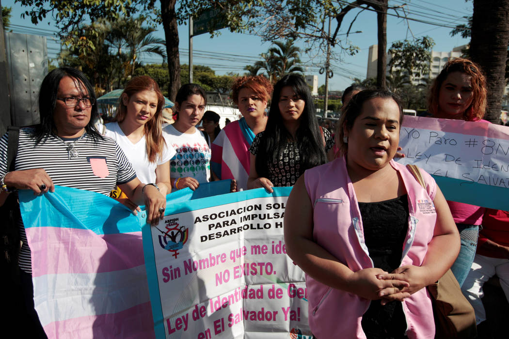Transgender women take part in a 'Day Without a Woman' march on International Women's Day in San Salvador, El Salvador, March 8, 2017. (Jose Cabezas/Reuters)