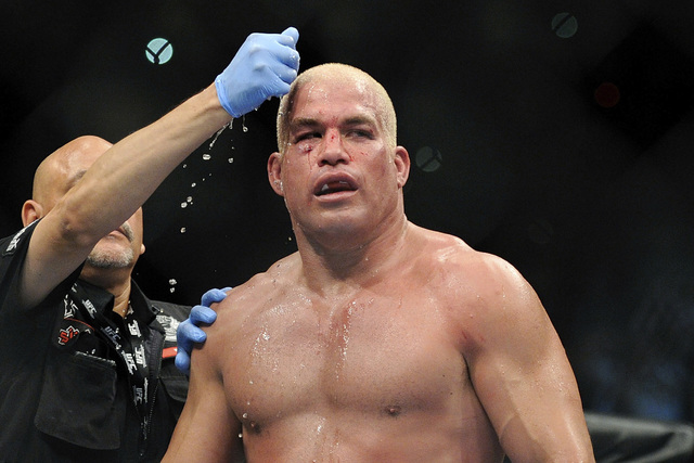 In this July 7, 2012, file photo, Tito Ortiz gets cooled down after his fight with Forrest Griffin at their UFC 148 light heavyweight fight at the MGM Grand Garden Arena. (AP Photo/David Becker, File)