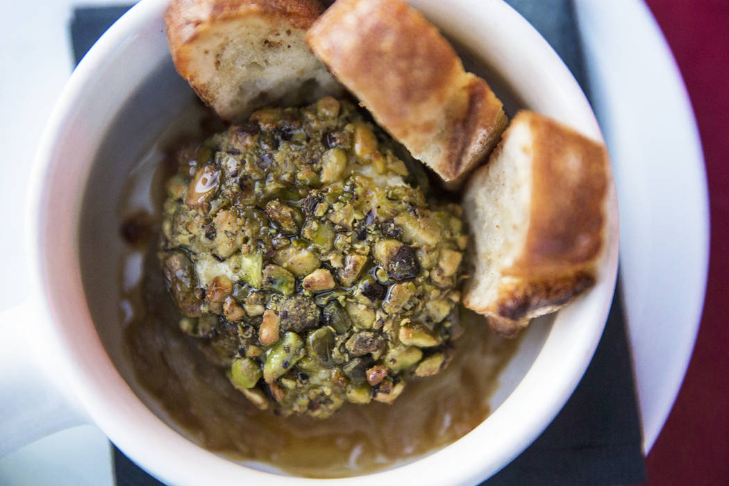 The warm crusted pistachio goat cheese at Ohlala French Bistro on Wednesday, March 15, 2017, in Las Vegas. (Benjamin Hager/Las Vegas Review-Journal) @benjaminhphoto