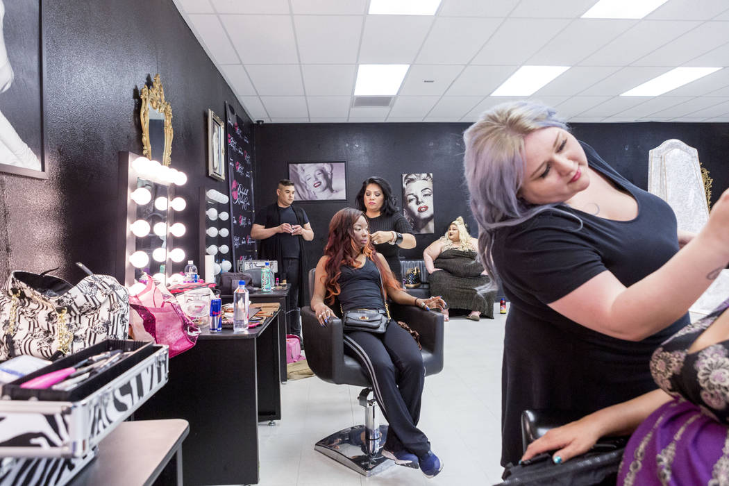 Makeup artists work on models at Babydoll Beauty Couture, a new salon catering to plus-sized women located on North Decatur Blvd. and West Lake Mead Blvd., Las Vegas, Wednesday, March 15, 2017. (E ...
