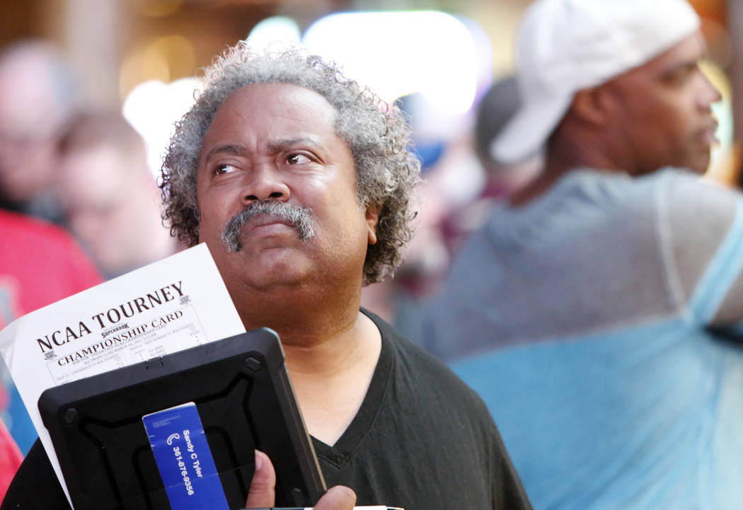 Sandy Tyler of Corpus Christi, Texas, waits in line to bet on the NCAA basketball tournament at Westgate sports book on Thursday, March 16, 2017, in Las Vegas. (Bizuayehu Tesfaye/Las Vegas Review- ...