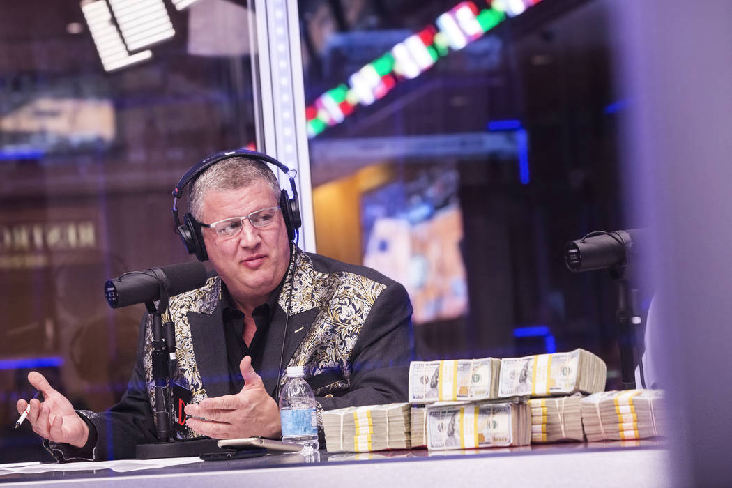 Derek Stevens, owner of the D Las Vegas hotel-casino, discusses opening round lines during a live broadcast covering the NCCA Tournament on the Vegas Stats & Information Network on Sunday, Mar ...