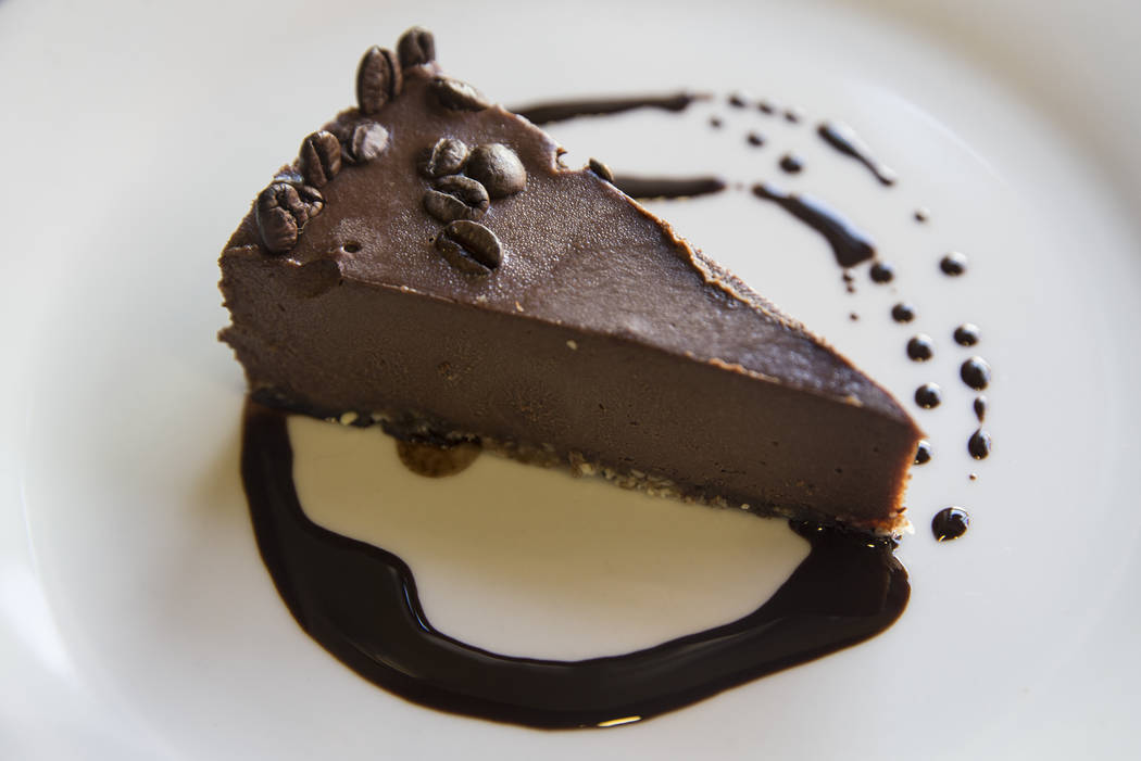 The chocolate espresso coconut vegan cheesecake at the Bronze Cafe on Friday, March 17, 2017, in Las Vegas. (Benjamin Hager/Las Vegas Review-Journal) @benjaminhphoto