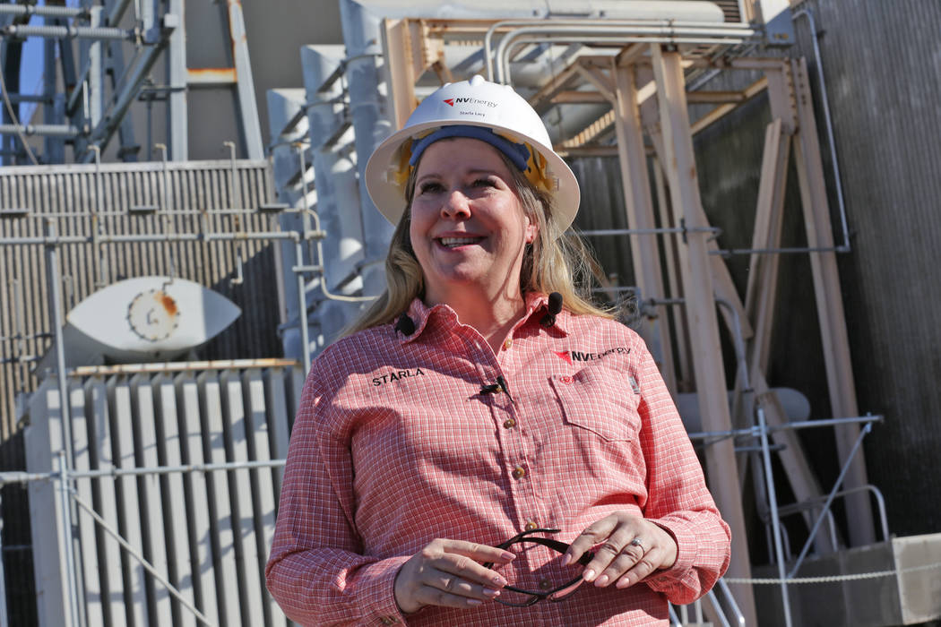 Starla Lacy, vice president of environmental services, addresses media at the Reid Gardner Generating Station on Thursday, March 16, 2017, in Moapa, Nev. (Rachel Aston/Las Vegas Review-Journal) @r ...
