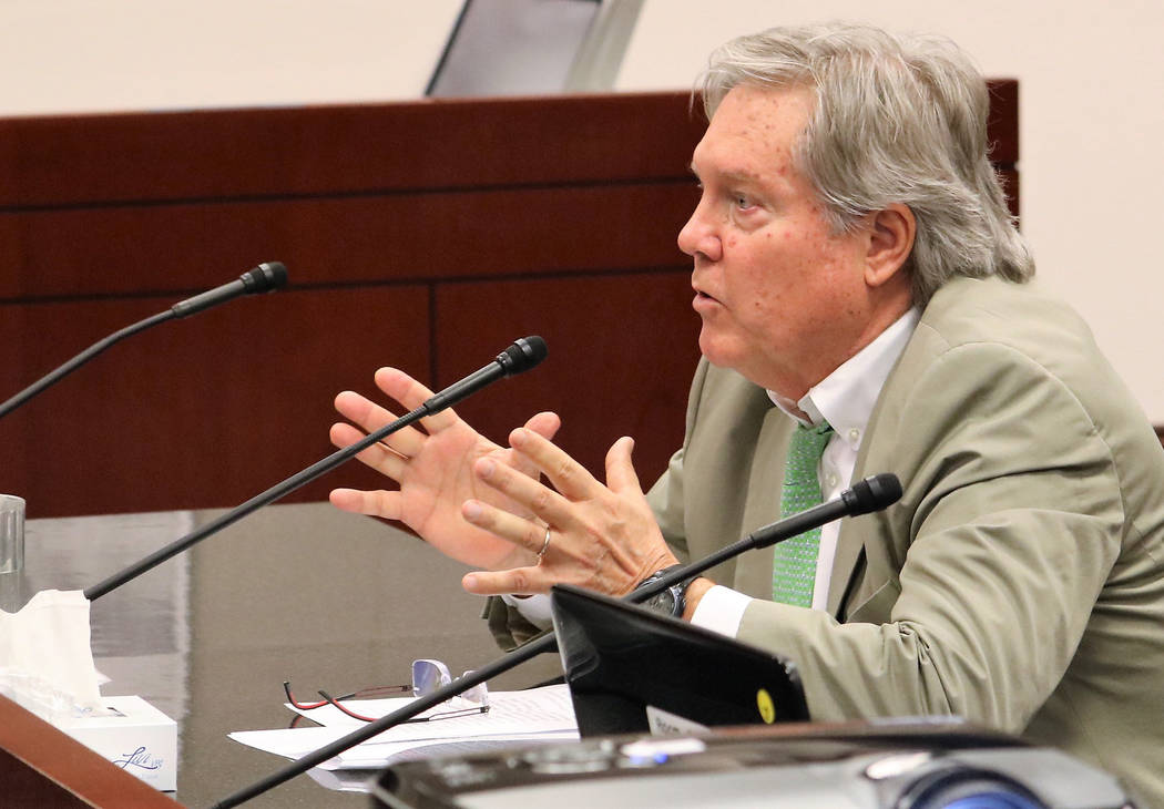 Sen. Tick Segerblom, D-Las Vegas, explains SB174, which would rename McCarran International Airport after retired-Sen. Harry Reid, to Senate Government Affairs, March 17, 2017 in Carson, City. (Vi ...