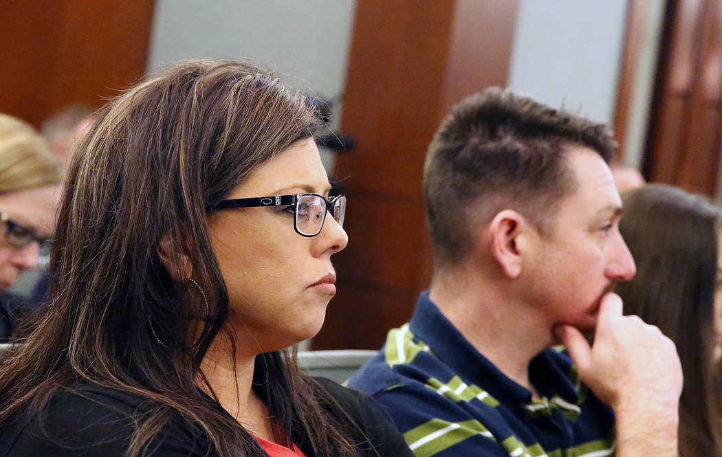 Jennifer and Scott Otremba, the parents of murder victim Alyssa Otremba, attend Javier Righetti's trial at the Regional Justice Center on Tuesday, March 21, 2017, in Las Vegas. (Bizuayehu Tesfaye/ ...