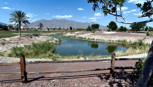 A water feature is half-filled at the closed Silverstone golf course, May 23, 2016, in Las Vegas. (David Becker/Las Vegas Review-Journal) @davidjaybecker